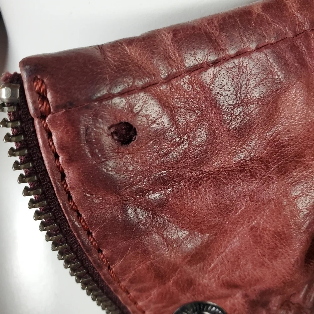 Di Capra Int Moto  Leather Jacket Mottled Two Tone Oxblood Size Small - Picture 16 of 16